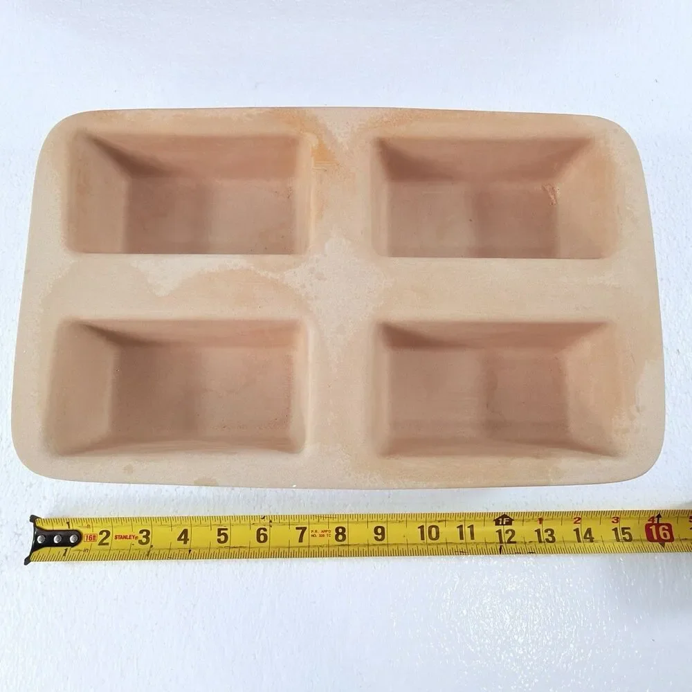Pampered Chef Stoneware Mini Loaf Pan Classics 4 Cavity Break Baking Stone 1418